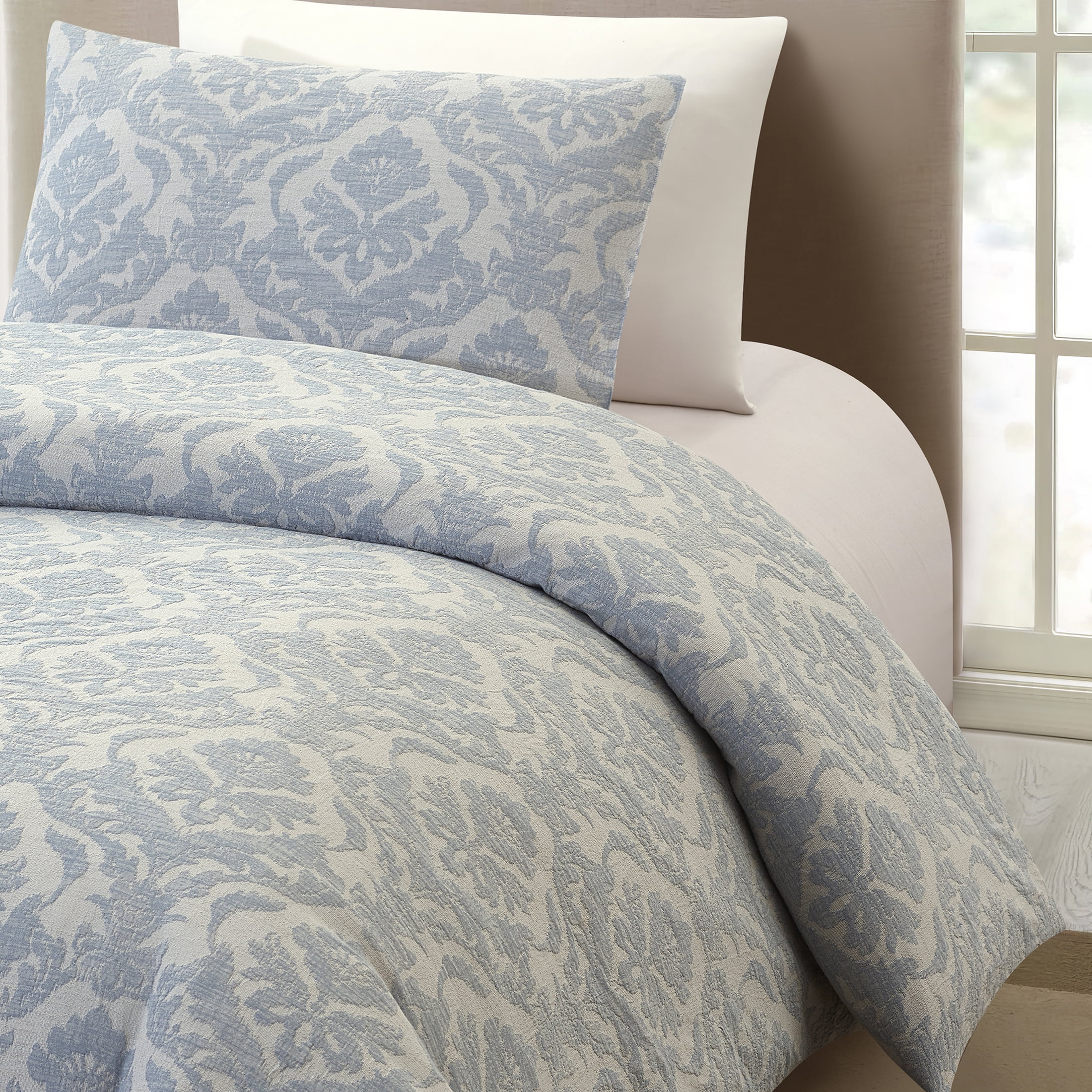 Better Homes & Gardens Woven Damask 2-Piece Comforter Set, Blue/Silver, Twin/Twin-XL