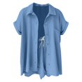 thumbnail image 5 of QGJZVUNL Cotton Linen 2 Piece Sets for Women Summer Clothes Short Sleeve Button Down Shirts and Drawstring Shorts Lounge Outfits Size 2XL, 5 of 6