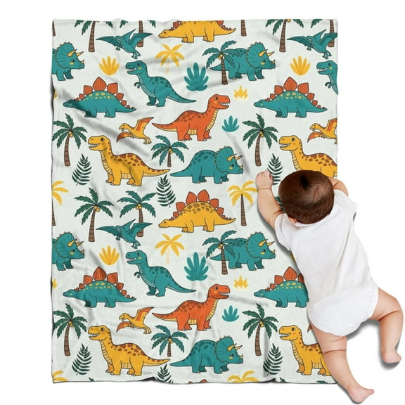 LightColor Cartoon Dinosaurs Palm Trees Pattern Blanket,Comfortable Soft Lamb Wool Throw Blanket,All Season,Warm Lightweight Blankets for Sofa Bed Couch Living Room Chair,30"x40"