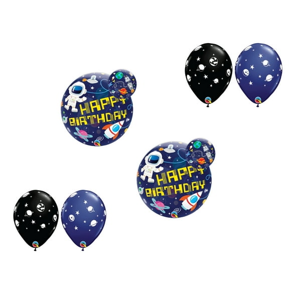 LOONBALLOON Space, Alien, Rocket Theme Balloon Set, 22 inch Birthday Outer Space Bubble Balloons (2x) and 4x latex balllons