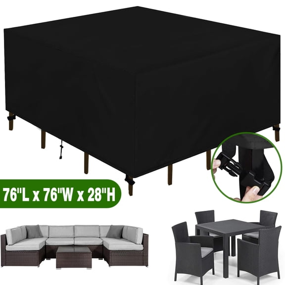 SHELTUSE Square Patio Table Cover, 76 L x 76 W x 28 H Inche Waterproof Outdoor Patio Furniture Cover for Table, Chair and Sofa, Windproof & UV-Protection Patio Cover (Black)