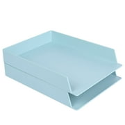 Sheebo Blue Plastic Paper Letter Tray - Office Stackable Desk Accessory Organizer Set, 2 Pack