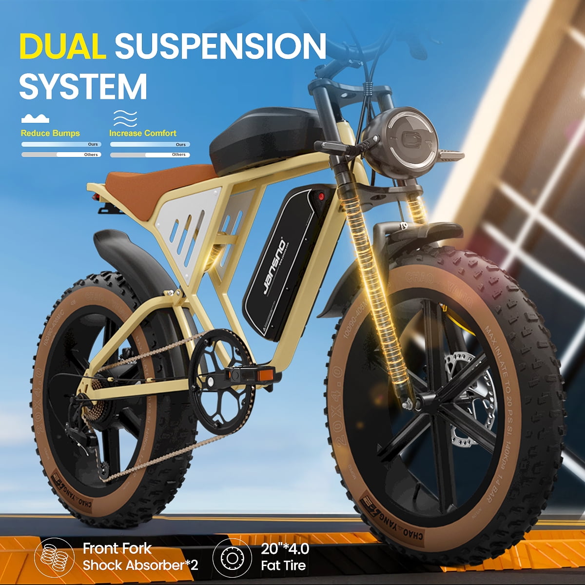 X70 Electric Bike 20" x 4.0 Fat tire, Electric Dirt Bike for Adults 750W Motor,1000W Peak Motor 48V34Ah Removable Dual Battery, Extra Long Cruising Range,7-Speed Transmission UL 2849 Certified MTB