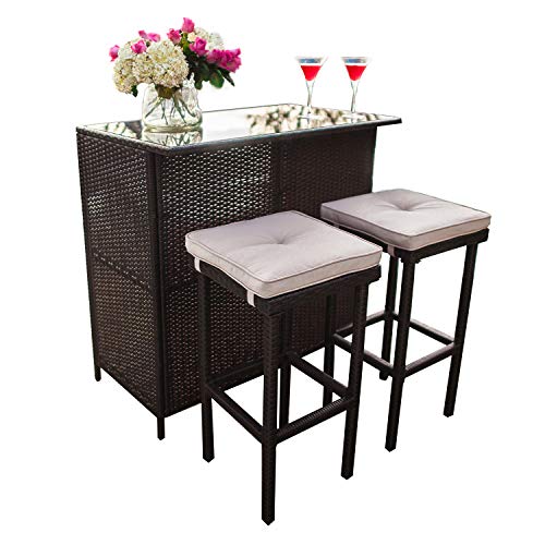 outdoor bar with two stools