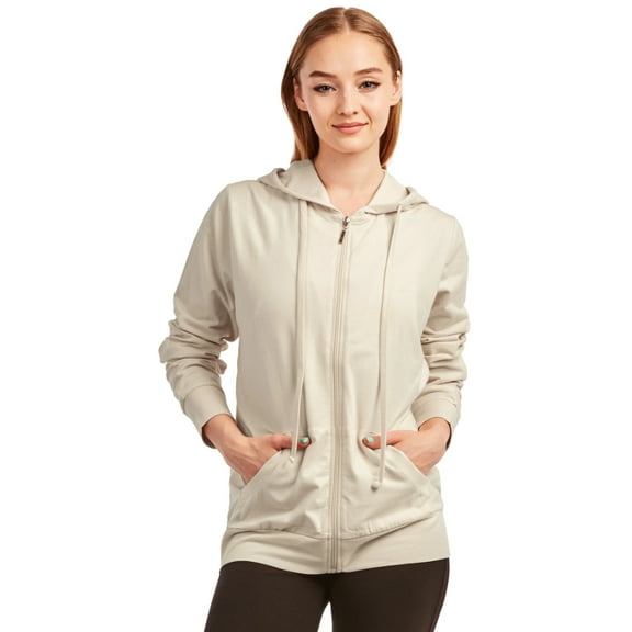Sofra Women's Cotton Comfort Zip Up Hoodie Jersey Sweater - Oat - Medium