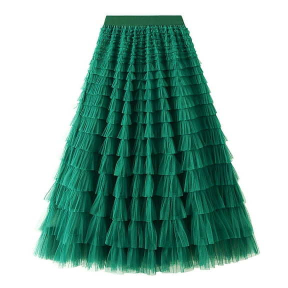 CHUMUD Womens Cake Skirts Comfy Stylish Tiered Tulle Maxi Skirt Sheer Mesh A-line Flared Elastic Waist Long Skirt Party Vacation Wear
