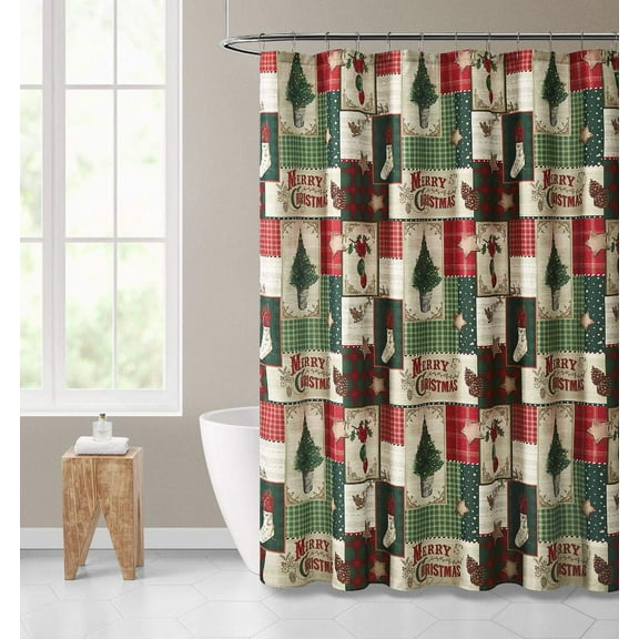 Holiday Classics Merry Christmas Plaid Farmhouse Festive Fabric Shower Curtain
