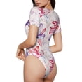 thumbnail image 3 of Haiem Lilies Flowers Women's Crew Neck Short Sleeve Bodysuit Tops Stretchy Slim Basic-Small, 3 of 9