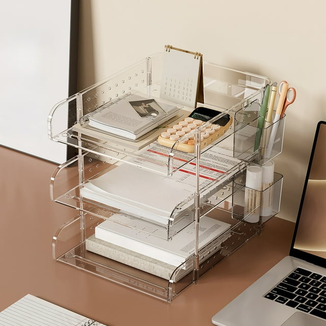 Amzcrzy Plas Tic Storage Rack Book Storage Rack Desktop Children's Student Stationery Layered Desk Document Plastic Desk Organization Box Teacher Supplies Desk Organizer Classroom Must Haves