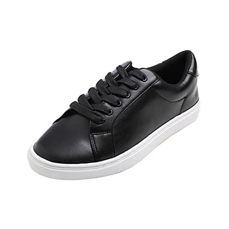 

Feversole Women s Featured PU Leather Colorful Lace-Up Sneaker Black Size 6.5 M US