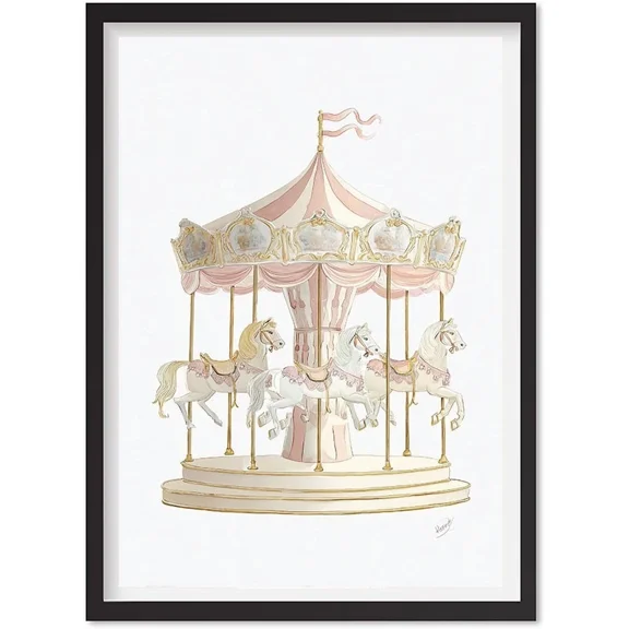 Watercolor Pink Carousel Nursery Wall Art, Baby Girl Nursery Wall Art Decor, Matte Canvas Stretched, Posters for Room Bedroom Living Room Bathroom Wall Decor, Posters & Art Prints, Gift.