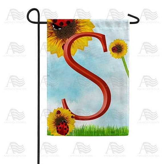 America Forever Summer Sunflower Ladybugs Monogram Garden Flag Letter S 12.5 x 18 inches Yellow Floral Spring Double Sided Vertical Outdoor Yard Lawn Decorative Yellow Hello Sunshine Garden Flag
