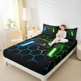 thumbnail image 4 of jejeloiu Game Console Bed Sheets,Gamer Gaming King Sheets,Blue Green Hexagon Sheet Set For Boys,Breathable Bedroom Decorative,4pcs, 4 of 7