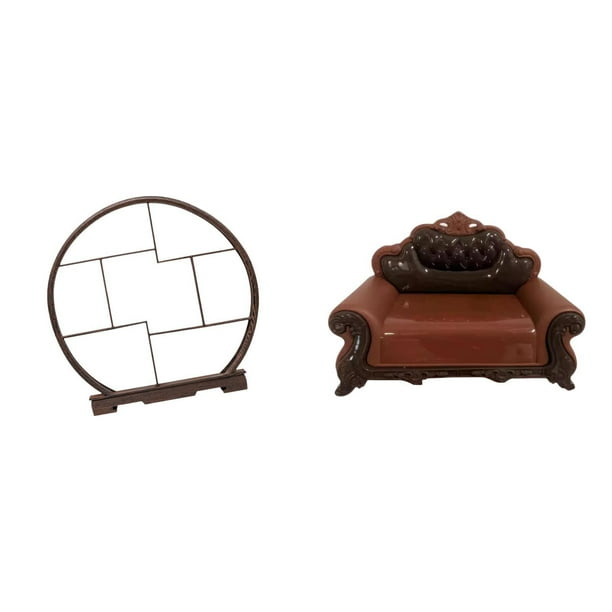 Expositor de artesanías,Expositor de madera para objetos de colección artísticos,Estante de exhibición antiguo de madera con decoración redonda,Sofá en miniatura para muñecas,Muebles de
