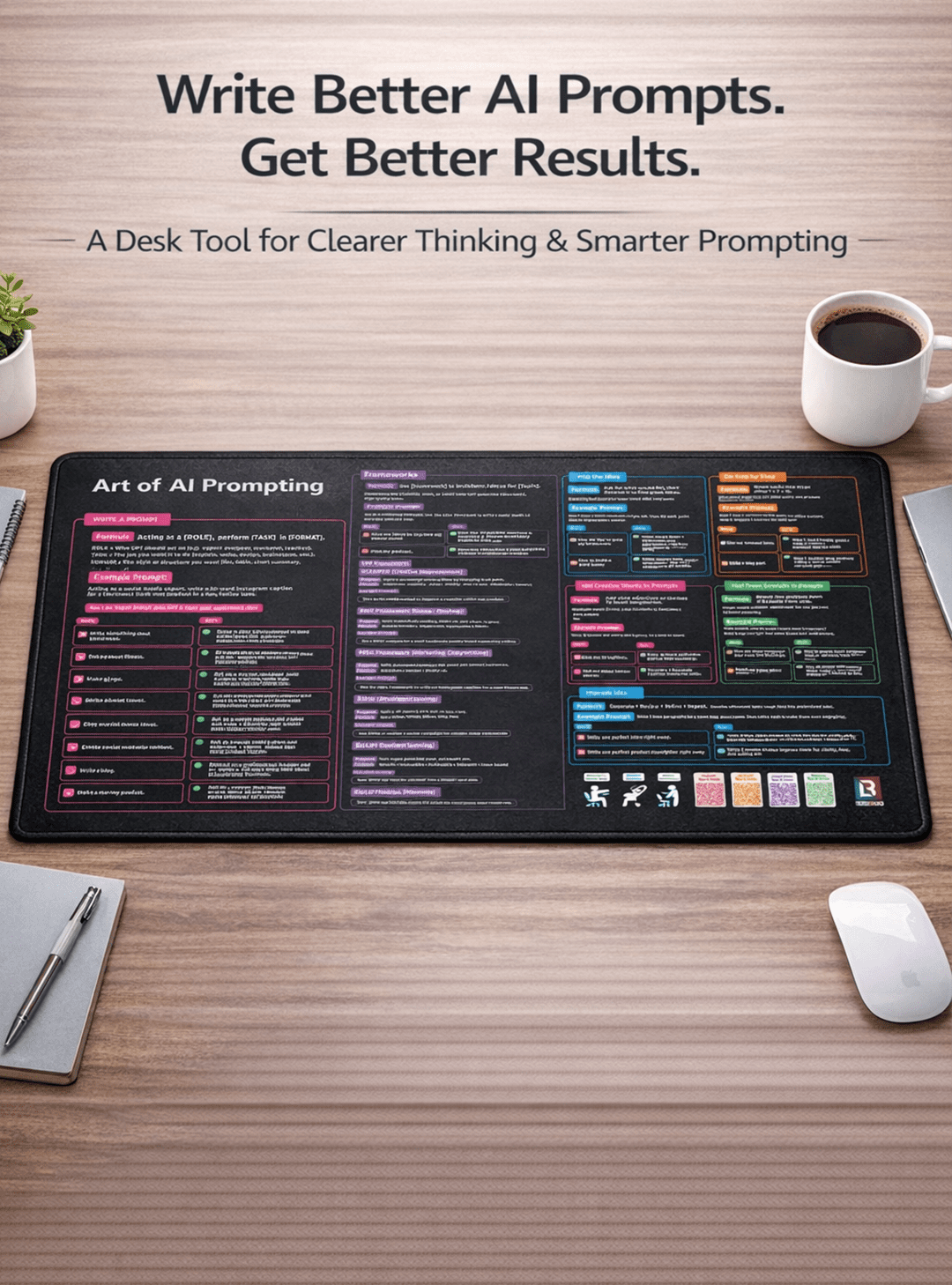Chat GPT Cheat Sheet Desk Mat, Keyboard and Mouse Pad, 12X22 Inches