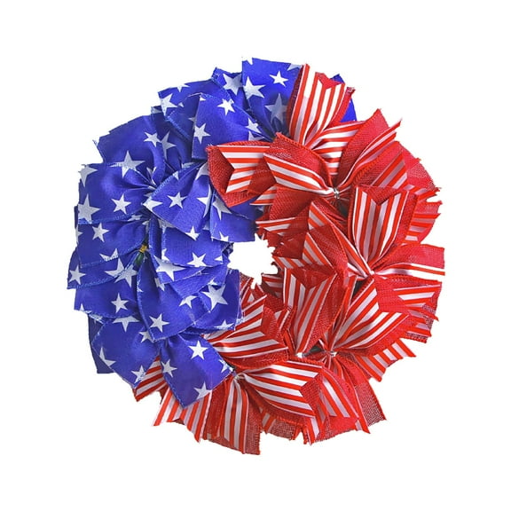 Patriotic Wreath for Front Door, 4th of July Garland with Red Blue and White Flowers Leaves, Independence Day Wreath Memorial Day Door Decor for Home Wall Porch Summer Holiday Decor
