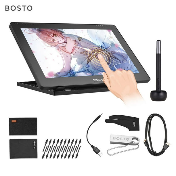 BOSTO 16HDT Portable 15.6 Inch H-IPS LCD Graphics Drawing Tablet Display Support Capacitive Touchscreen 8192 Pressure Level Active Technology USB-Powered Low Consumption Drawing Tablet with Interactiv