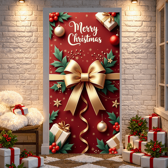 Decorative Festive Christmas Tree Banner Holiday Decoration Ornaments Stars for Celebration Indoor Outdoor Party