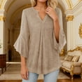 thumbnail image 2 of HXWCHs Fashionable Loose Fit top with Decorative Thread Mesh Yoke and Petal Design Three Quarter Sleeve Casual Blouse for Everyday Elegant Outfits L Khaki, 2 of 4