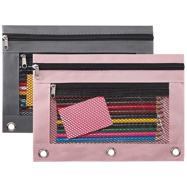 2 Pack Pencil Pouch 3 Ring, Zipper Pencil Pouches Case Binder Cosmetic
