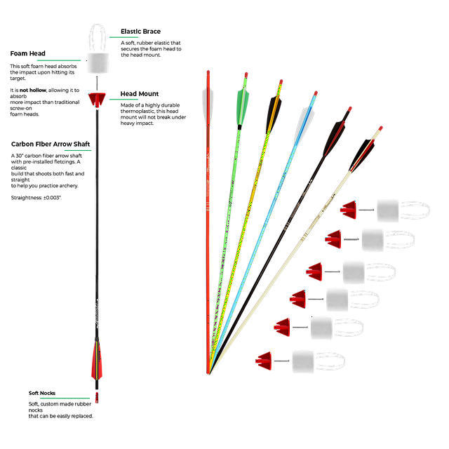 6-Pack Foam Tipped Arrows - 30" - Random Mix Colours