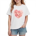 thumbnail image 2 of Girls Floral Heart T-Shirt 100% Cotton Short Sleeve Kids Cute Top White Valentine's Day Casual Tee Ages 4-12,Size 4 T, 2 of 9
