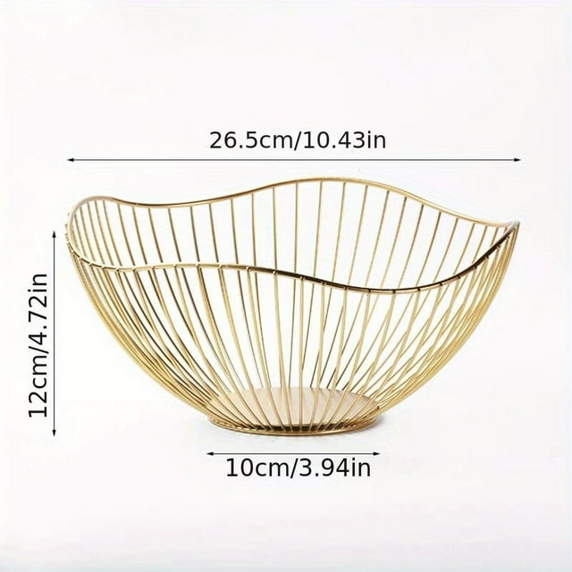 HAOAN Metal 1pc Fruit Vegetable Storage Basket - Decorated Display Bowl Rack for Serving Food - Dining Table Decoration Platter