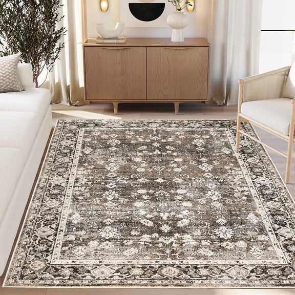 Abani Vivienne Brown 4x6 Washable Vintage Oriental Medallion Rug