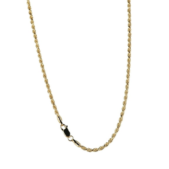 Solid 925 Sterling Silver 14K Gold Plated 22 inch 2.8MM Diamond Cut Rope Chain Necklace Italy Men & Women MST Suitable All Ages