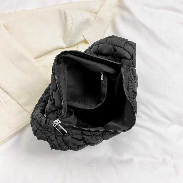 Yuanbang Women Bag Nylon Quilted Padded Short Handle Totes Luxury Big Handbags Lady Soft Shoulder Satchels Side Bags (Black), Women's, Size: Large