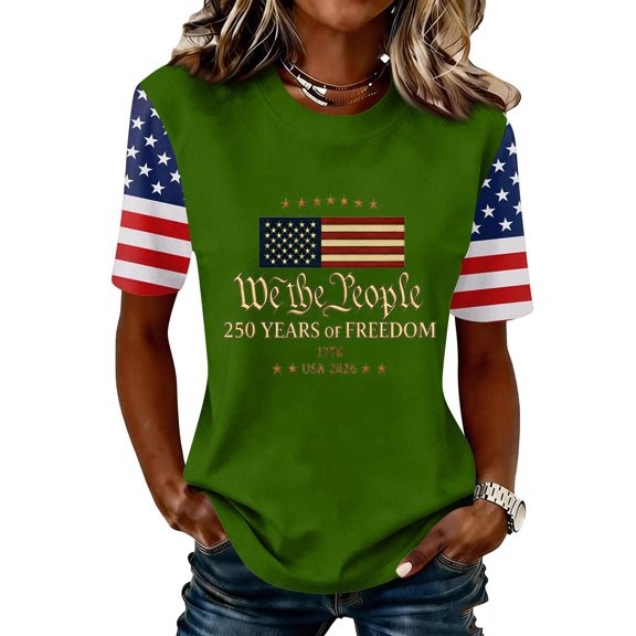 Women USA 250th Anniversary Shirt Patriotic Independence Day Shirt Women Casual Crew Neck Short Sleeve Top