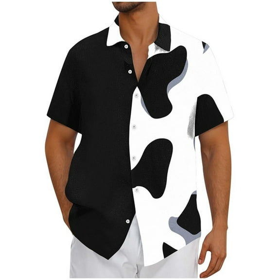 Men's Vintage Bowling Shirts Leopard Graphic Casual Short Sleeve Button Up Contrast Shirt Summer Color Block Shirts