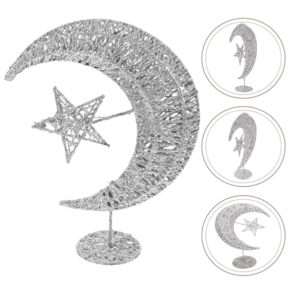 Christmas Star Tree Topper Glittering Tree Moon Glitter Tree Topper for Xmas Tree Holiday Home Decor Silver 20cm
