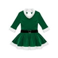 thumbnail image 5 of TiaoBug Kids Girls Christmas Figure Ice Skating Dress Santa Velvet 3/4 Sleeves Tutu Dress Holiday Performance Green 8, 5 of 7