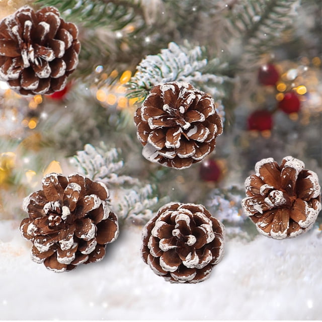 Adornos Navideños de Piñas Naturales con Bordes Blancos | 6/9 Piezas de Decoración Navideña | Piñas Naturales Hechas a Mano | Guirnalda, Corona o Decoración de Mesa (Diy)