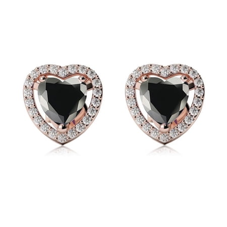 Paris Jewelry Women 10k Rose Gold Plated 1 Ct Created Halo Heart Black Sapphire Stud Earrings