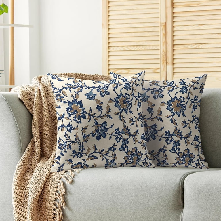 Vfuty Farmhouse Pillow Covers Set Of 2 - 20x20 Inch Navy Blue, Textured Polyester, Flange Edge (Covers Only)