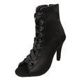 thumbnail image 5 of Rokment Vintage Stiletto High Heels Combat Boots Sandals for Women Ladies Sexy Mesh Satin Open Peep-Toe Lace up Pumps Summer Ankle Booties with Side Zipper Black Size 6, 5 of 7