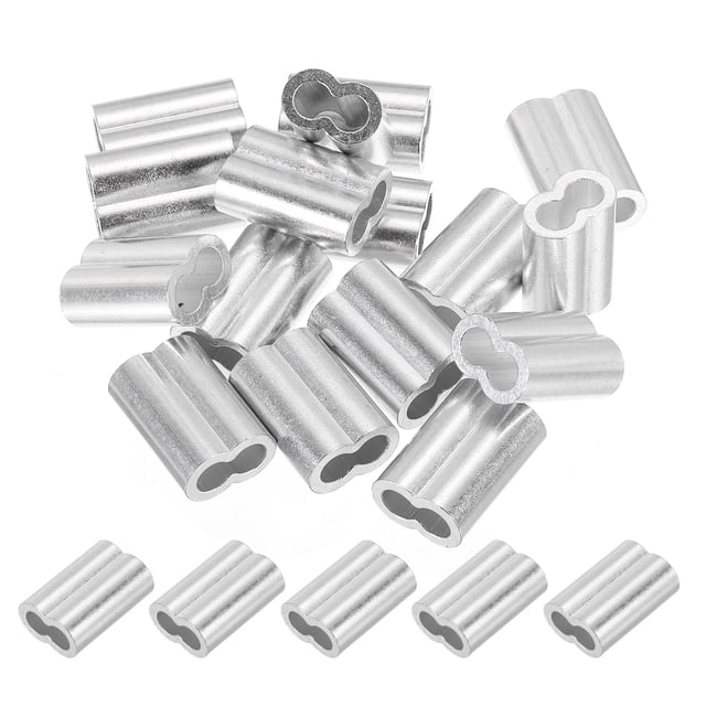 Unique Bargains 1/4' Aluminum Crimping Loop Sleeves, for Wire Rope Sleeves, Silver Tone 20 Pcs