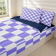 thumbnail image 3 of Manfei Minimalist Checkered Zipper Queen Comforter Set with Fitted Sheet and 2 Pillowcases,Geometric Plaid Zipper Bedding Set,Purple White,Navy Blue Reversible,4pcs, 3 of 8