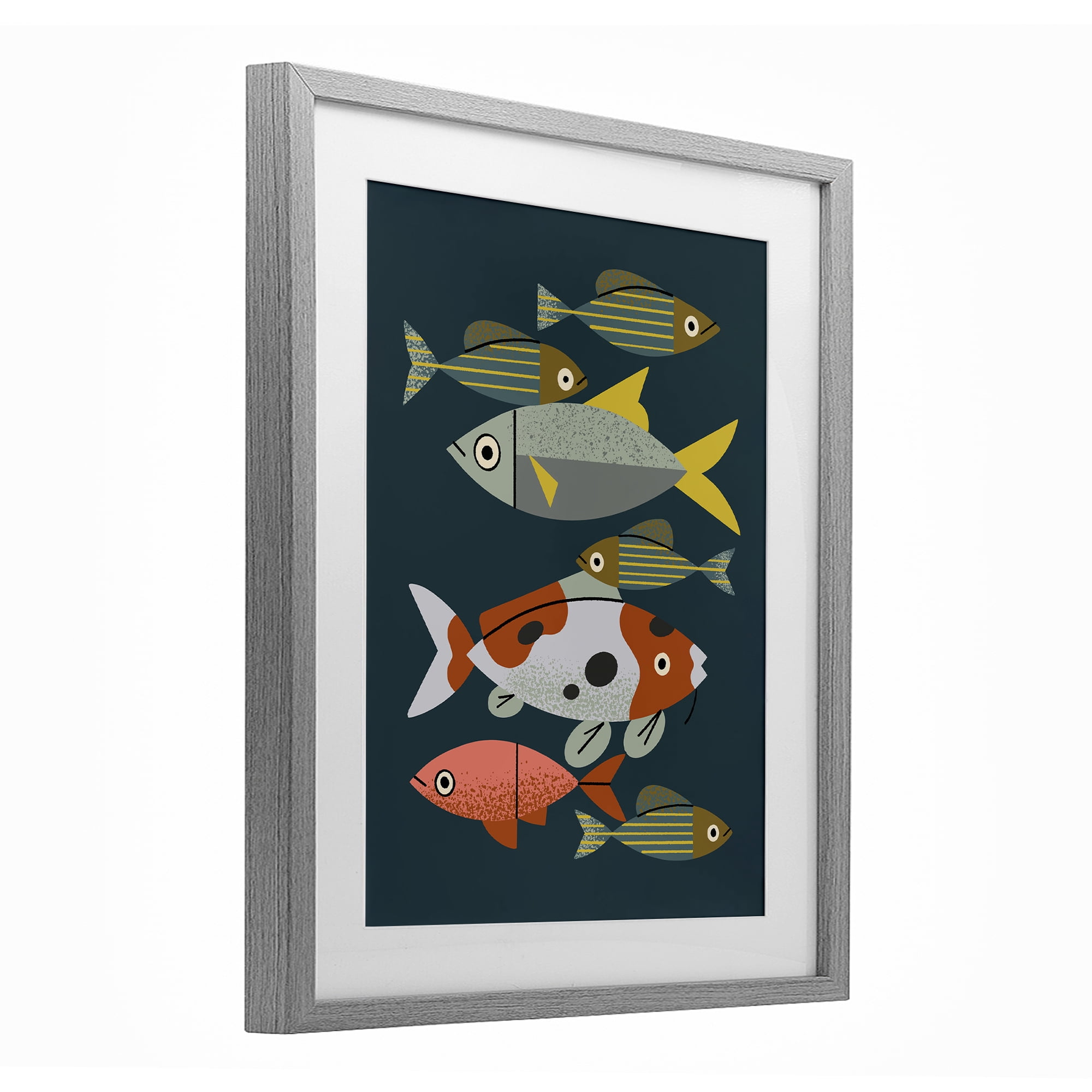 Stupell Industries Midcentury Pond Fishes Gray Framed Print Under Glass, design by Renea L. Thull