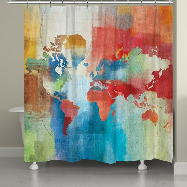 Laural Home Colorful World Map Shower Curtain Com Map Shower Curtain, World Shower Curtain
