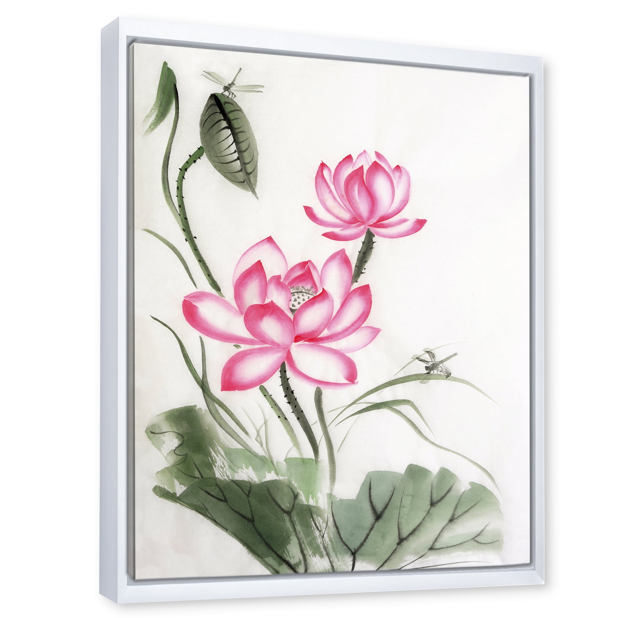 Designart 'The Dragonfly and Lotus I' Traditional Framed Canvas Wall Art Print