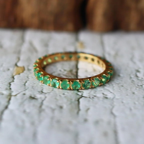 Sterling Silver Emerald Eternity Band Ring: May Birthstone Wedding Band