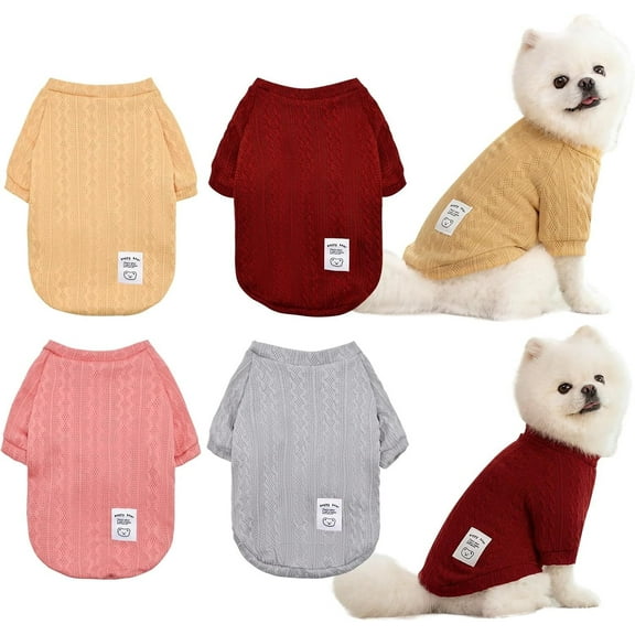 4 Pack Dog Knitted Sweater Dog Clothes for Small Medium Dogs, Warm Soft Puppy Kitten Dog Sweaters for Boy Girl Pet in Winter, Pet Cat Clothes Outfits Cold Weather Pullover for Chihuahua