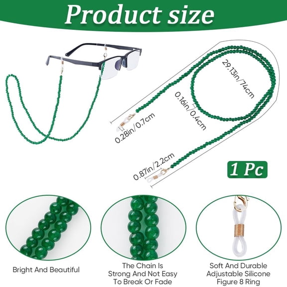 1set 1pc Round Glass Beads Eyeglasses Chains Neck Strap for Eyeglasses Green 740x4.5mm