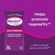 MiraGUT Daily Probiotic, Probiotics for Digestive Health (1 Month Supply), Gluten-Free Supplement, Probiotic for Women and Men, Support Overall Digestive Health, 30 Ct