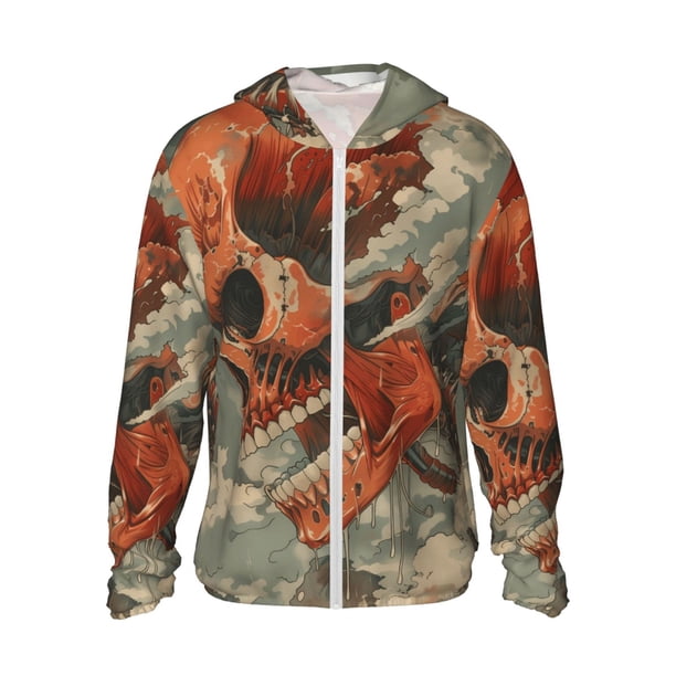 Fotbe Gigantic Skull In Clouds Chaqueta con Protección Solar UPF 50+ para Hombre y Mujer, Camisa con Capucha y Bolsillos-3X-Large