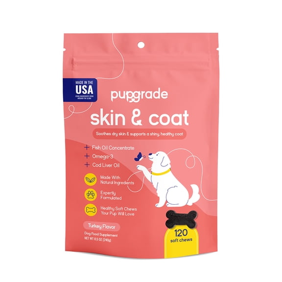 PupGrade Skin & Coat Soft Chews for Dogs, Omega-3 & Antioxidants, 120 Count Bag
