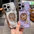 thumbnail image 3 of for iPhone 16 6.1" Kickstand Case, Cute Marble Glitter Bling Rhinestone Shiny Diamond 3D Butterfly Ring Shockproof TPU Bumper Elegant Girly Women Phone Case Hard Cover for iPhone 16 (Purple), 3 of 12